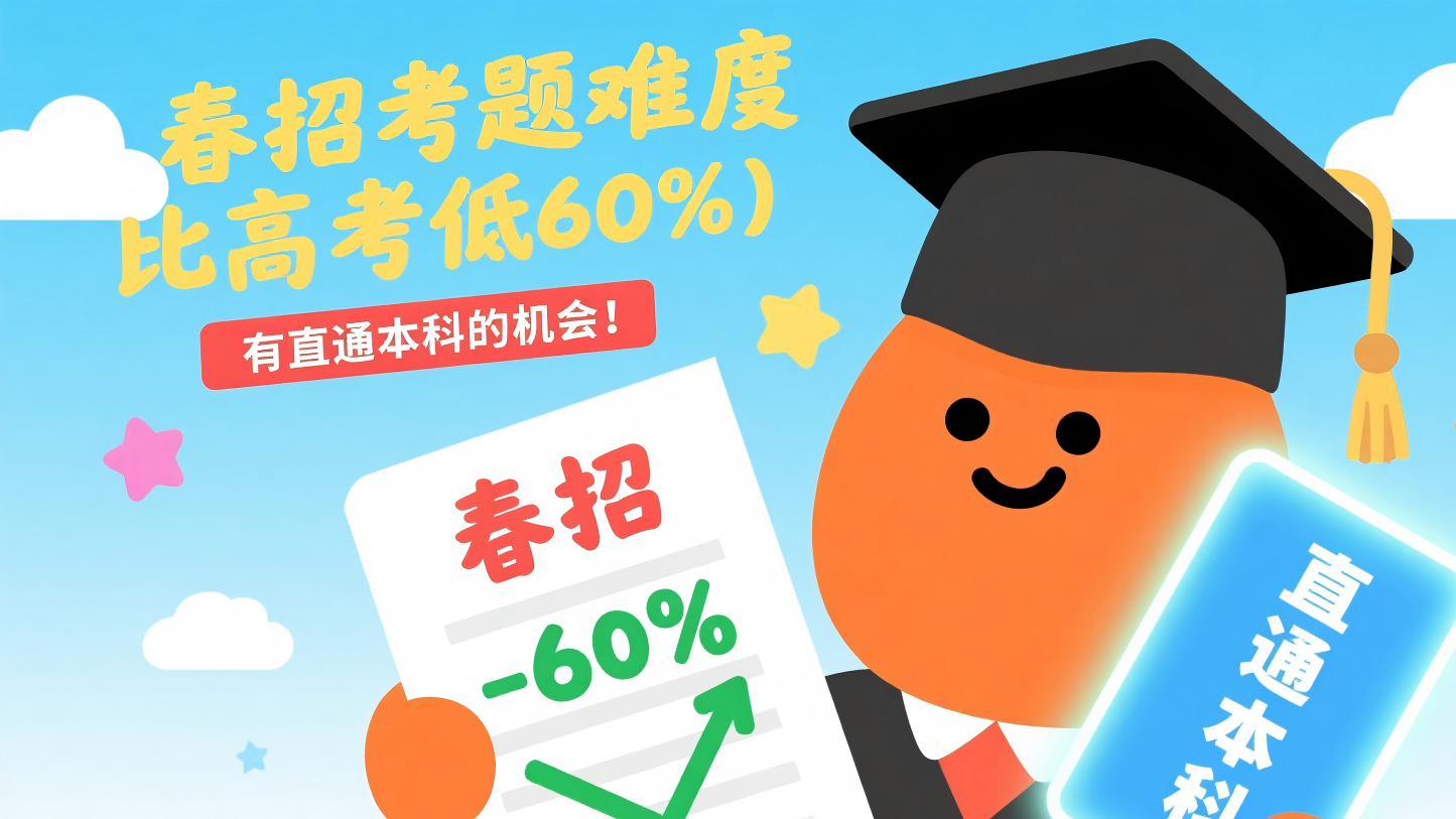 春招考题难度比高考低60％，有直通本科的机会！